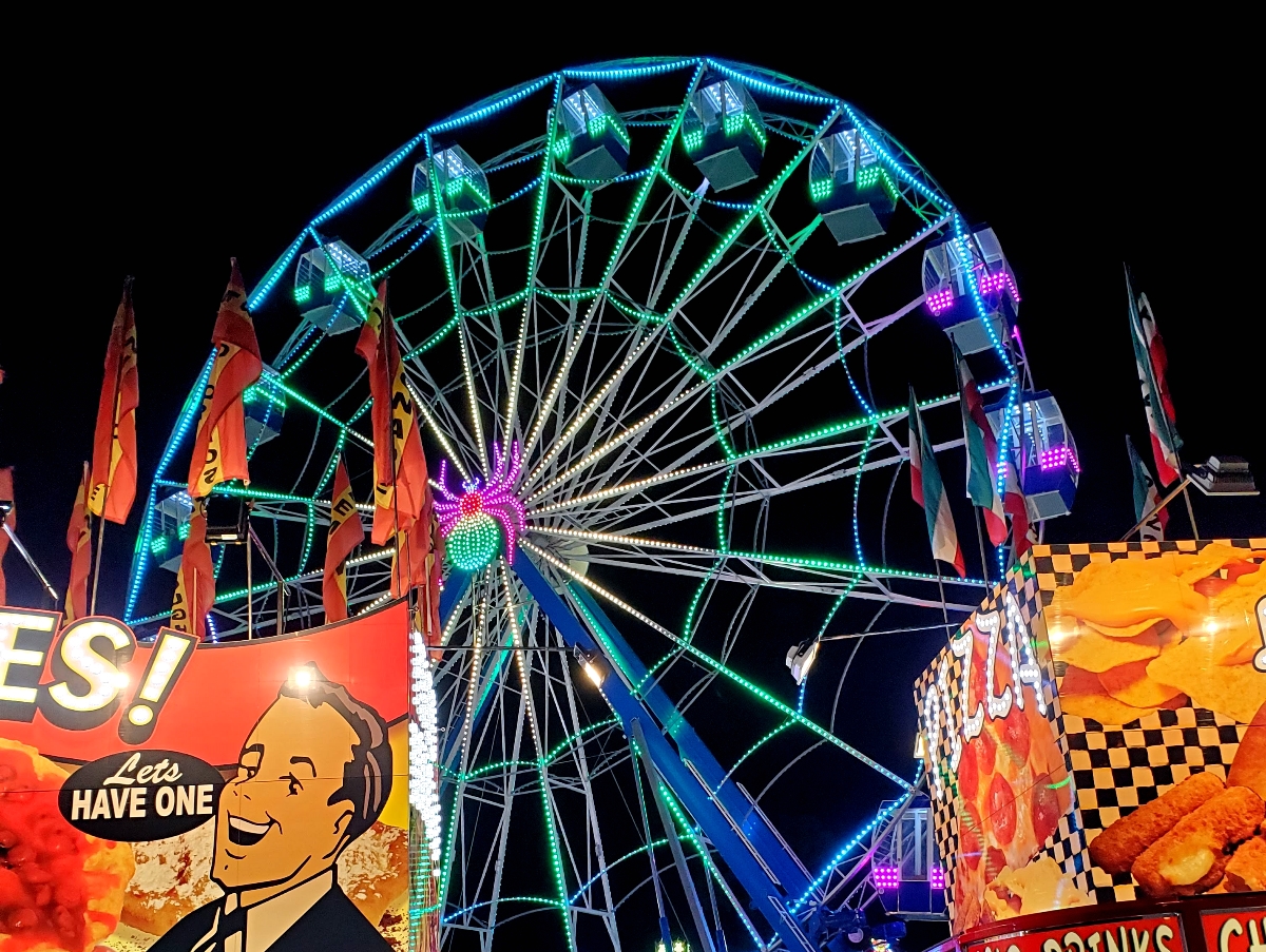 A Ferris wheel at night at the Dutchess County Fair
