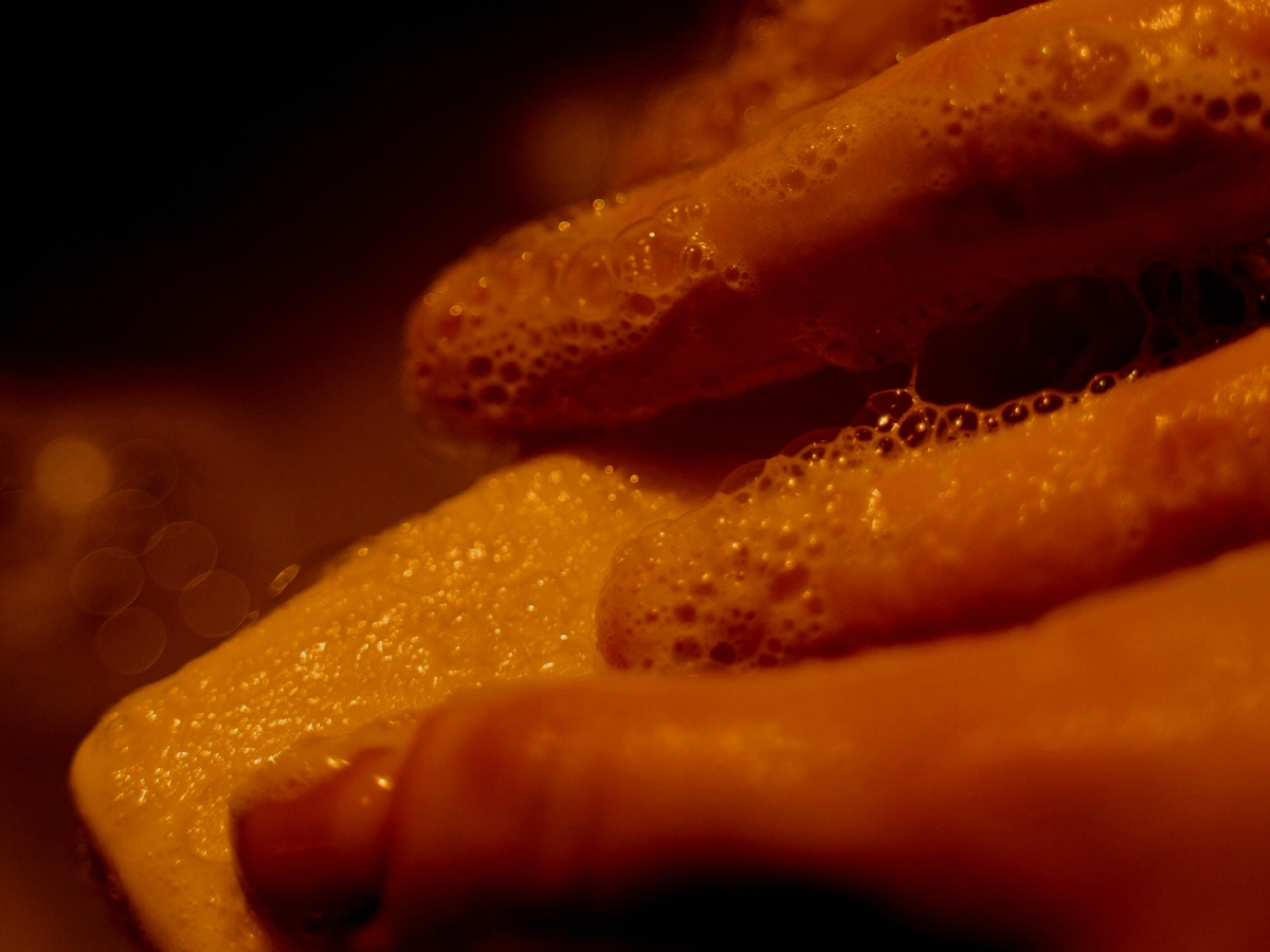 A closeup of washing hands