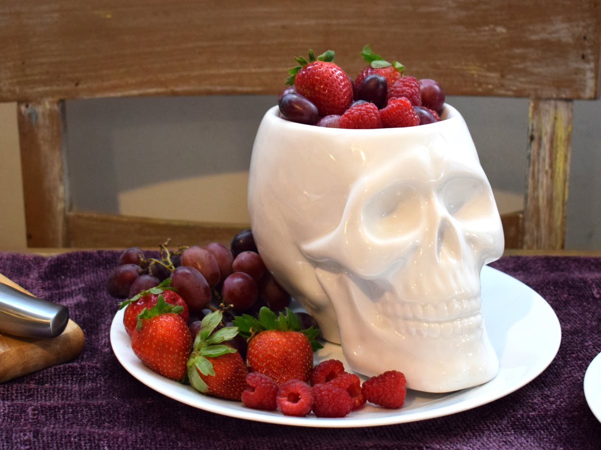 a skull full of fruit