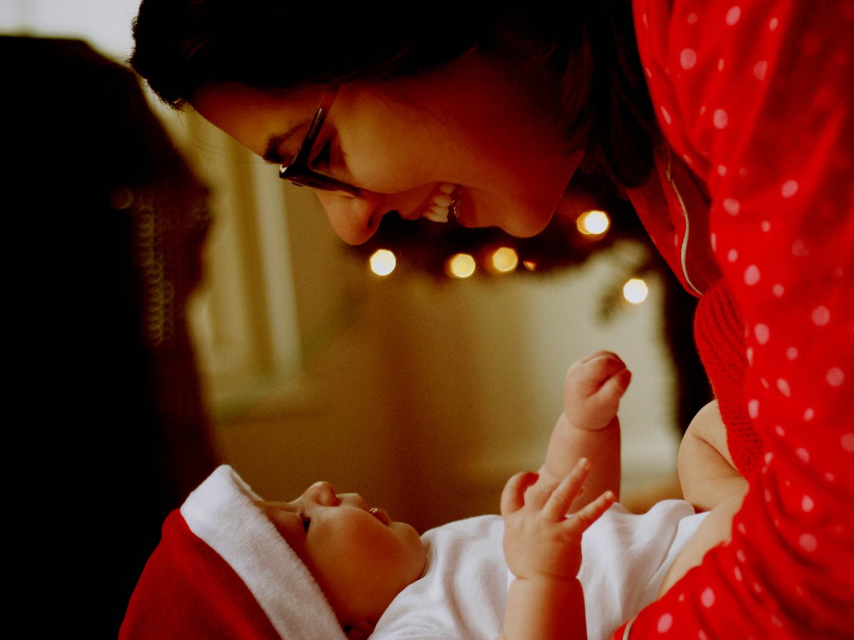 A mother and baby at Christmas
